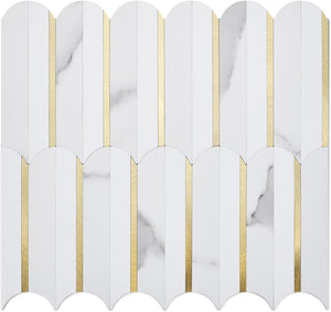 White Marble Fishscale PVC Tile Mixed Metal Gold