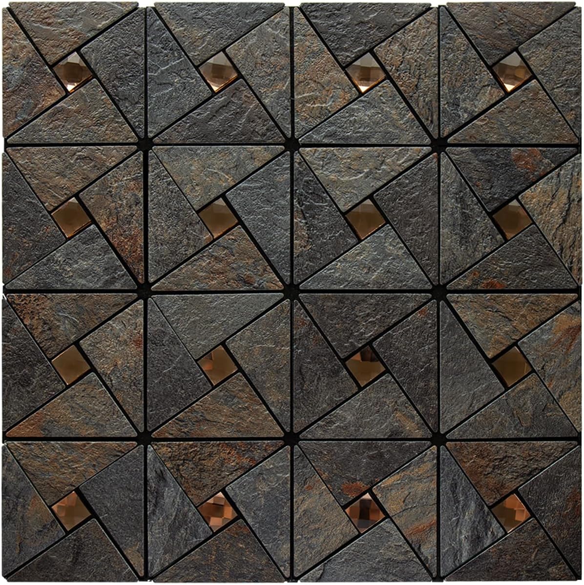 Rust Slate Pinwheel Mosaic PVC Tile Mixed Glass