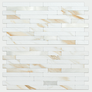 Calacatta Gold Marble PVC Stacked Tile Mixed Metal Silver Chips