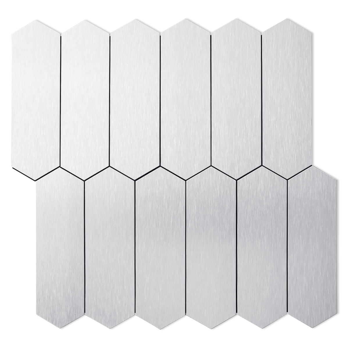 Silver Brushed Metal Elongated Hexagon PVC Tile