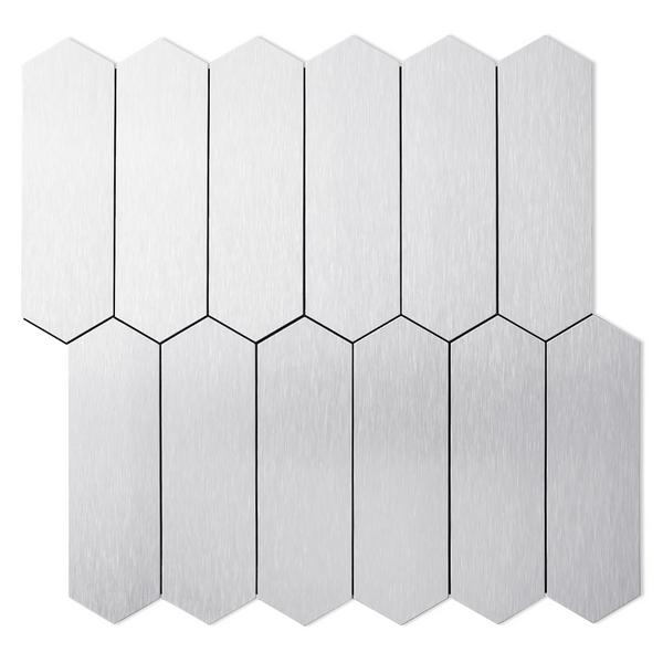Silver Brushed Metal Elongated Hexagon PVC Tile
