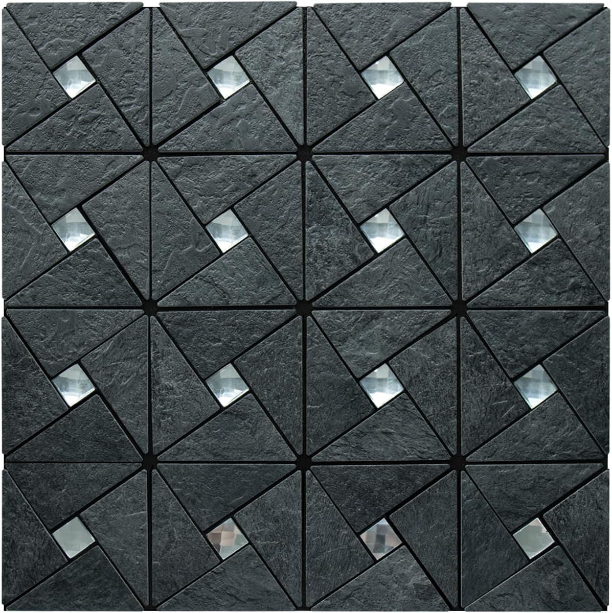 Black Slate Pinwheel Mosaic PVC Tile Mixed Glass