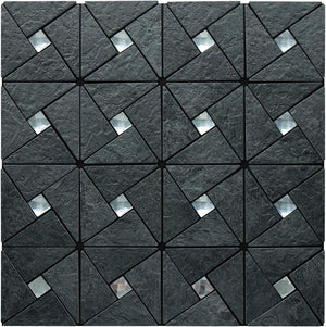 Black Slate Pinwheel Mosaic PVC Tile Mixed Glass
