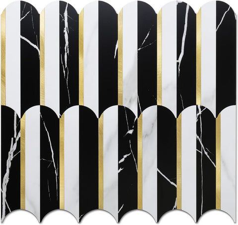 Black & White Fishscale PVC Mixed Golden Metal Chips