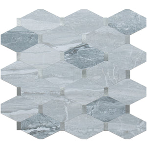 Bluish Grey Marble Octagon PVC Tile Mixed Metal Silver
