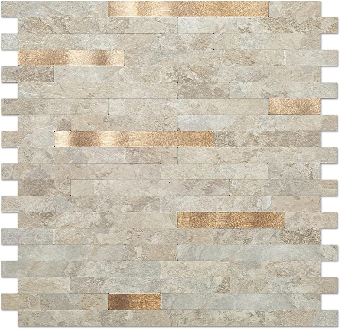 Beige Marble Look Stacked PVC Tile Mixed Gloden Metal Chips