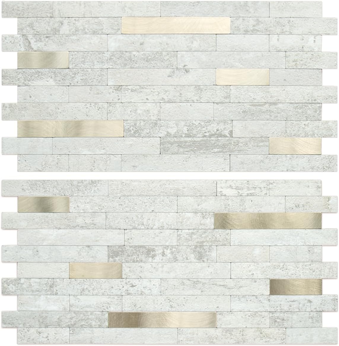 Light Beige Faux Stone PVC Linear Mosaic Tile Mixed Light Gold Metal