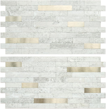 Light Beige Faux Stone PVC Stacked Tile Mixed Light Gold Metal Chips