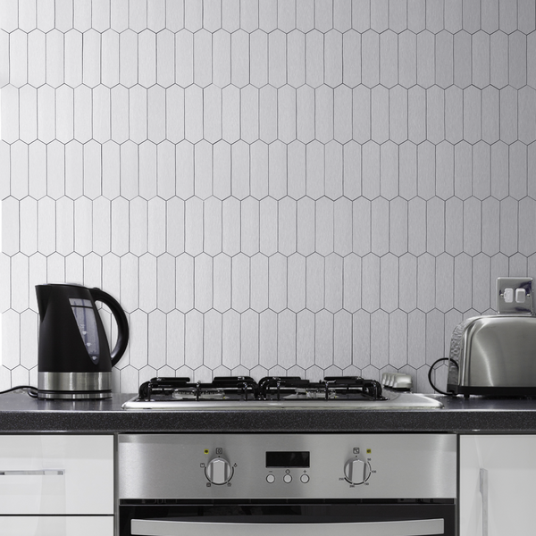 Silver Brushed Metal Elongated Hexagon PVC Tile