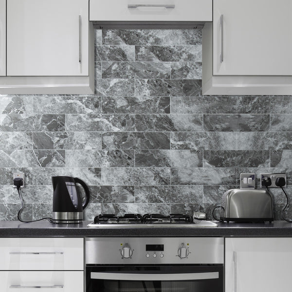 Polished Light Grey Marble 3''x12'' Subway PVC Tile