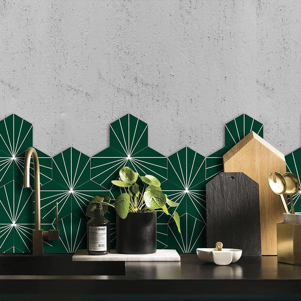 Green Star Burst Hexagon PVC Tile