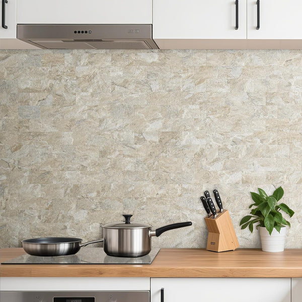 Beige Sandstone Sheeted PVC Subway Tile