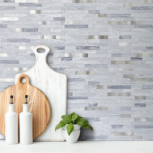 Bluish Gray Stone PVC Tile Mixed Metal Silver