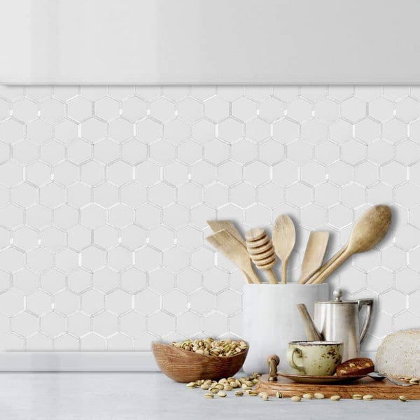 Polished White Ceramic Look Hexagon Mixed Silver Metal Chips - Canada