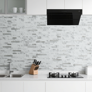 White Marble PVC Linear Mosaic Tile Mixed Metal Silver