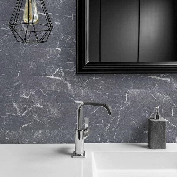 Matte Black Faux Marble Subway PVC Tile