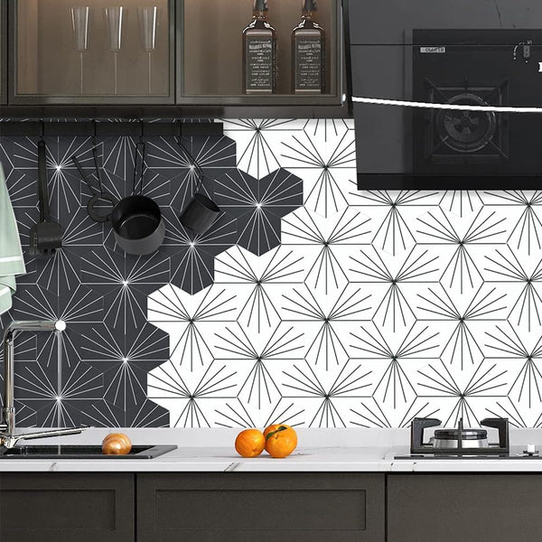 Black Star Burst Hexagon PVC Tile