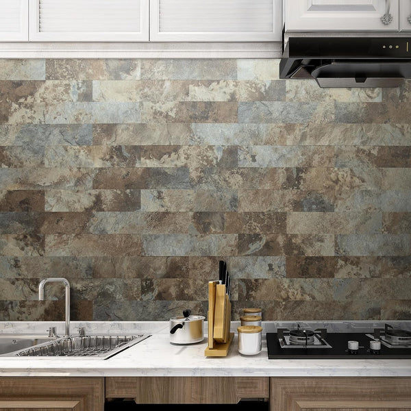 3''x12'' Beige & Brown Slate Subway PVC Tile