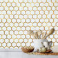 Polished White Ceramic Look PVC Tile Mixed Golden Metal Chips