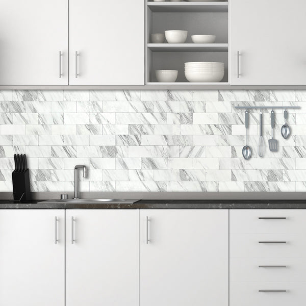 3''x6'' White Marble Subway PVC Tile