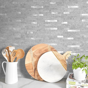 Grey Stacked PVC Tile Mixed Silver Metal Chips