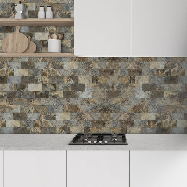 Beige and Brown Slate Subway PVC Tile