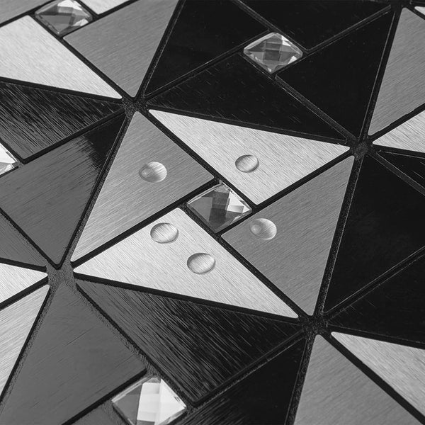 Black and Silver Brushed Stainless Square Metal Tile Mixed Glass Chips