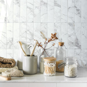 3''x12'' Polished White Marble 3''x12'' Subway PVC Tile