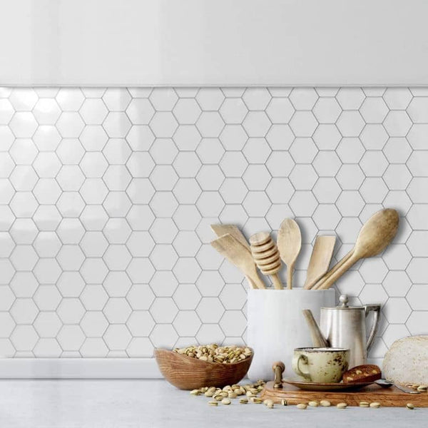 Polished White Ceremic Look Hexagon PVC Tile - CA