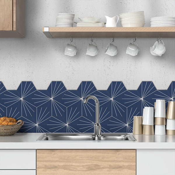 Navy Blue Star Burst Hexagon PVC Tile