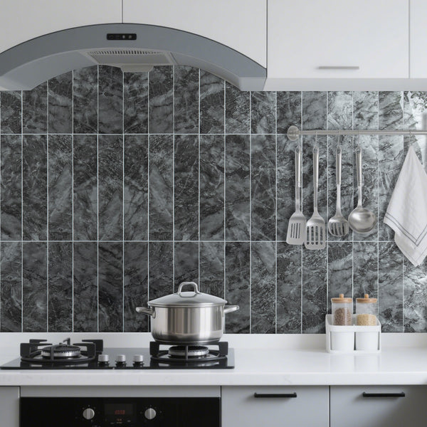 Polished Dark Grey Marble 3''x12'' Subway PVC Tile