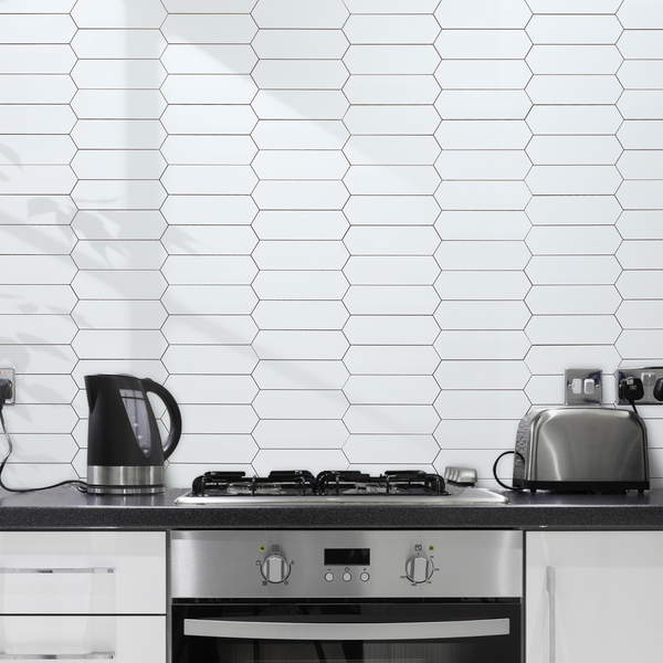 Polished White Ceramic Look Elongated Hexagon PVC Tile
