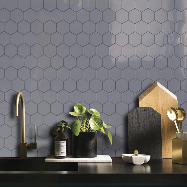 Polished Grey Ceramic Look Hexagon PVC Tile