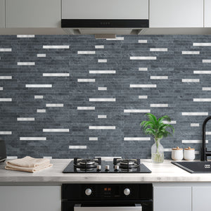 Black Slate Stacked Linear PVC Tile Mixed Metal Silver