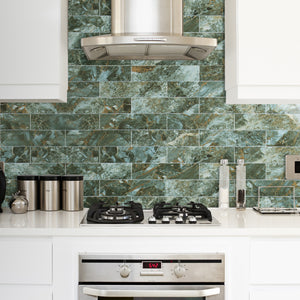 3''x12'' Polished Green Marble 3''x12'' Subway PVC Tile