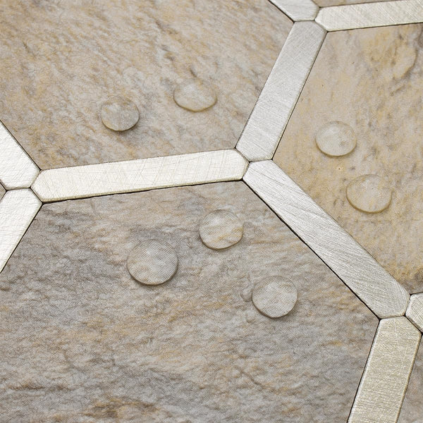 Beige Sandstone Hexagon PVC Tile Mixed light Golden Metal Chips