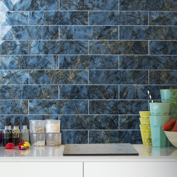 Polished Blue Marble 3''x12'' Subway PVC Tile