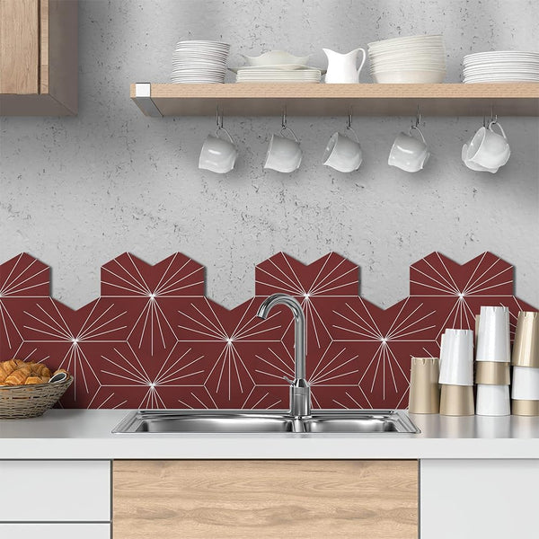 Red Star Burst Hexagon PVC Tile