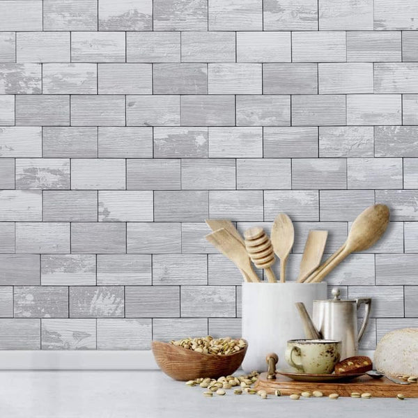 White Vintage Wood Subway PVC Tile