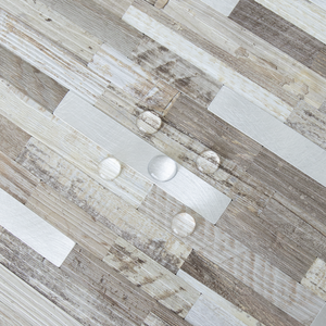 Taupe and Brown Rustic Wood PVC Stacked Tile Mixed Metal Silver Chips