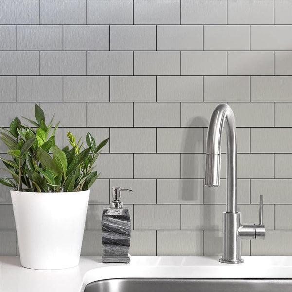 Silver Brushed Aluminum Subway PVC Tile