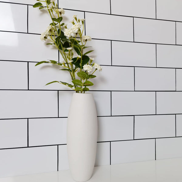 Polished White Ceremic Look PVC Tile With Faux Grout Line