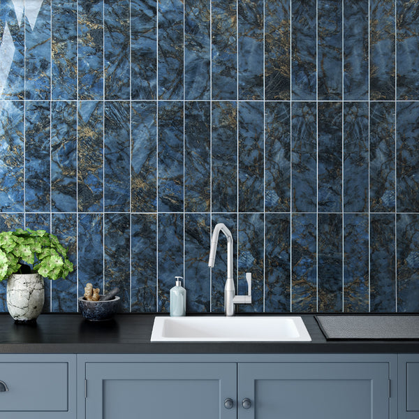 Polished Blue Marble 3''x12'' Subway PVC Tile