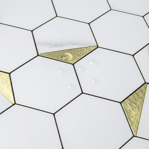 White Marble Look Hexagon PVC Mixed Golded Metal Chips