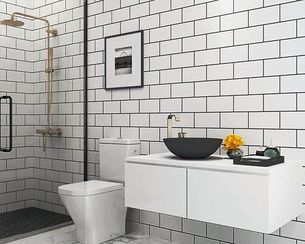 Polished White Ceramic Look Subway PVC Tile - UK