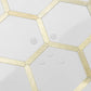 Polished White Ceramic Look Hexagon PVC Tile Mixed Light Golden Metal Chips