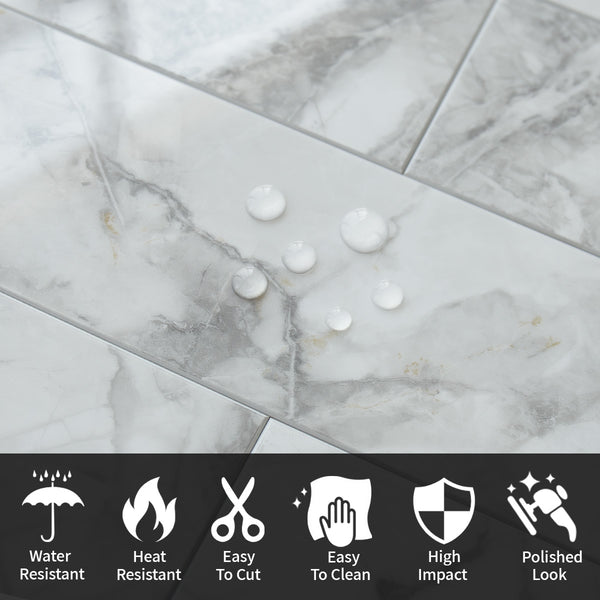 Polished White Marble 3''x12'' Subway PVC Tile