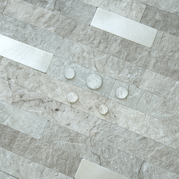 Grey Mountain Rock Stacked Linear PVC Tile Mixed Metal Silver