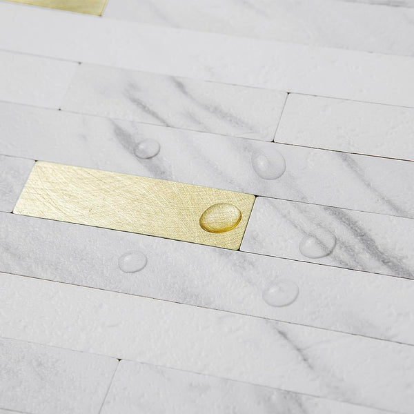 White Faux Marble Stacked PVC Mixed Gold Metal Chips