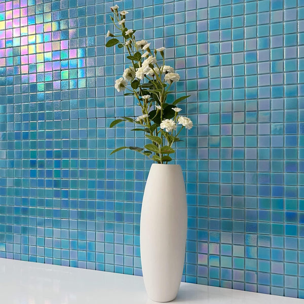 Blue Raibow Square Glass Tile